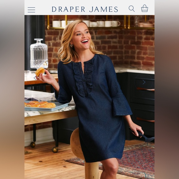 Draper James Chambray Ruffle Shift Dress NWT - Picture 1 of 6